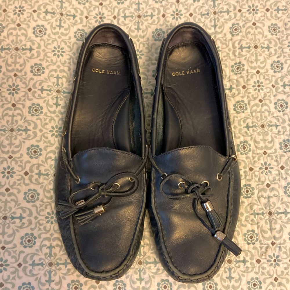 Cole Haan navy blue driving mocs.